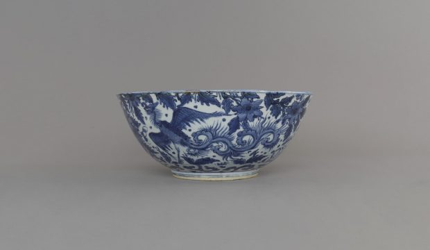 Antique Japanese Porcelain Bowl Blue and White Harbor & Lanscape 19th /20th c. 